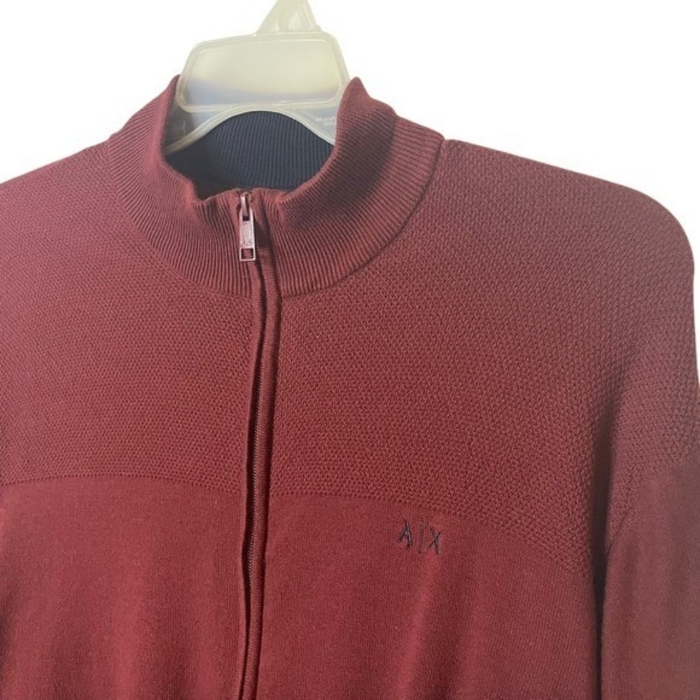 AX Armani Exchange Men XXL Full Zip Sweater Burgundy Red Mock Neck Double Zipper